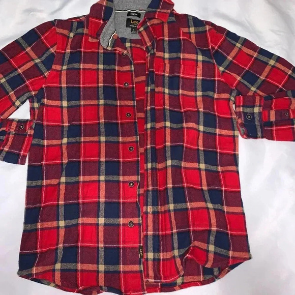 Lee Flannel Men's Shirt S Red Black Plaid Button Up Work, classic western look - Picture 5 of 8